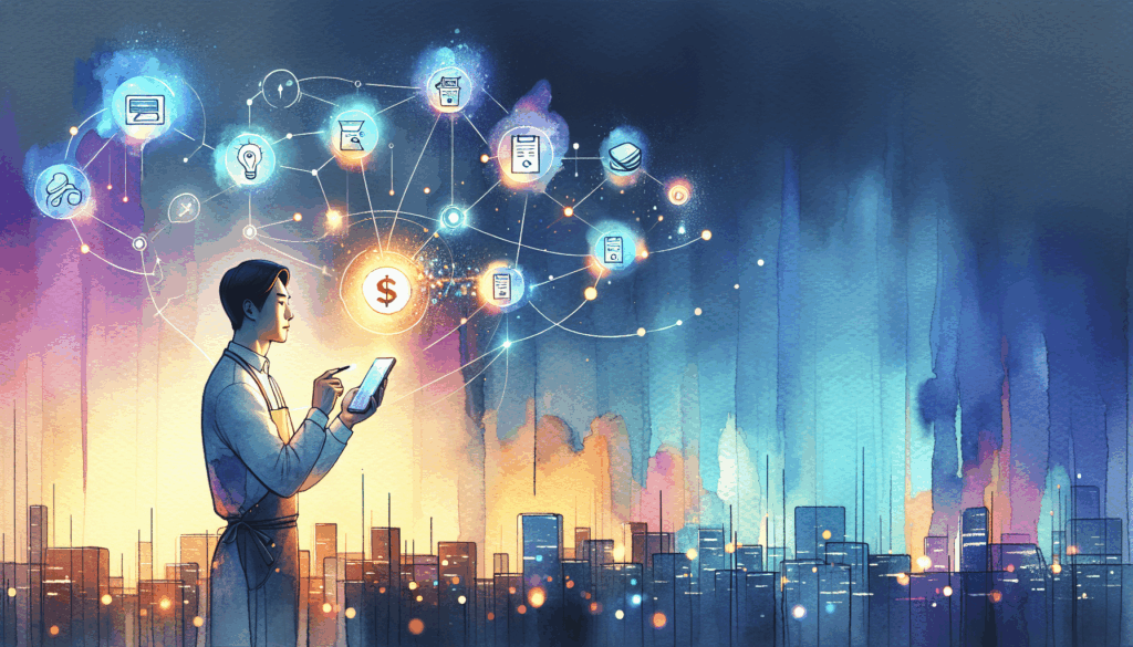 A vibrant, high-contrast illustration of a Korean person holding a smartphone with glowing icons representing health insurance and refunds. The background features a gradient of blue and gold, symbolizing trust and opportunity. Minimalist composition, emotionally charged with a sense of discovery and satisfaction.